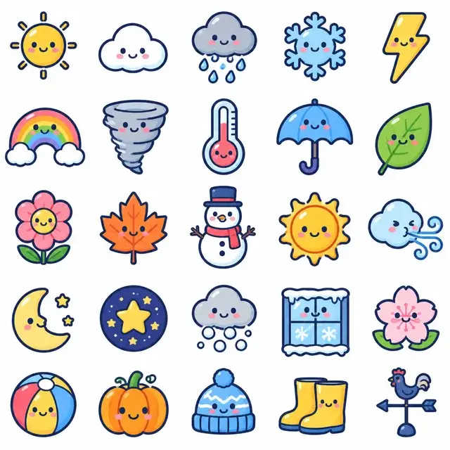 Cute Outline icon set - weather and seasons