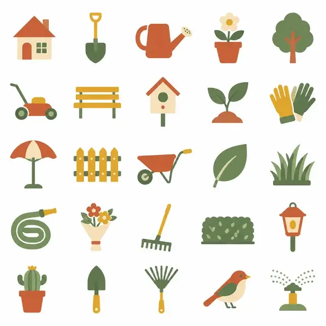 Flat Geometric icon set - home and garden