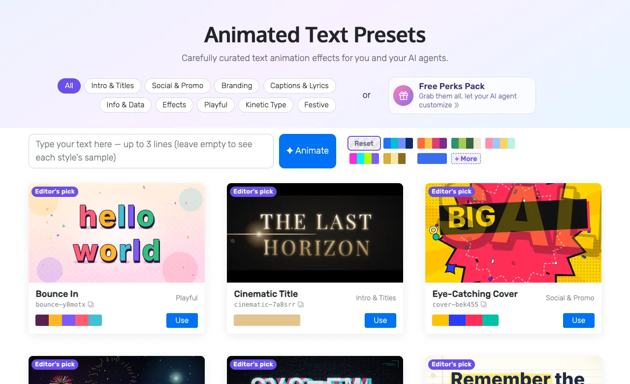 text animation presets gallery