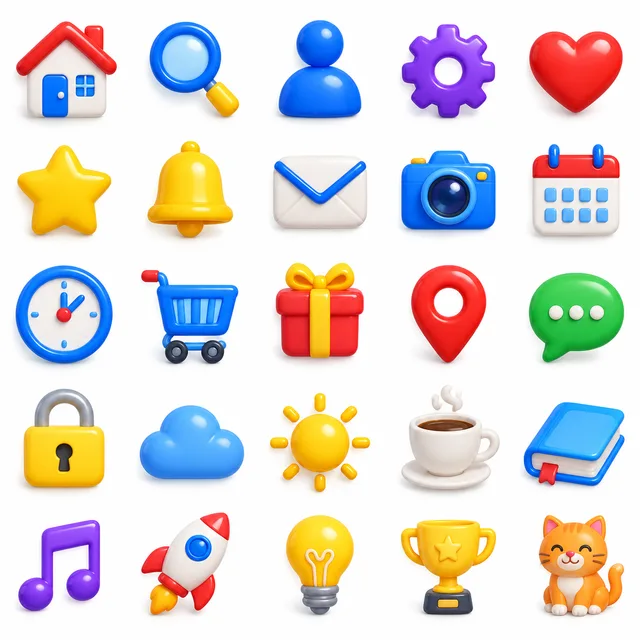 Glossy 3D Render icon style